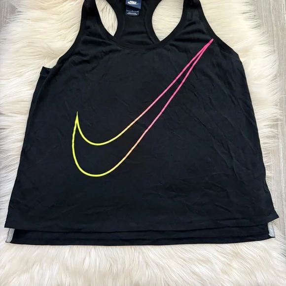 Nike Womens Black Racerback Tank Top Big Swoosh Prep Athletic Run Jog Size Large - Picture 6 of 9